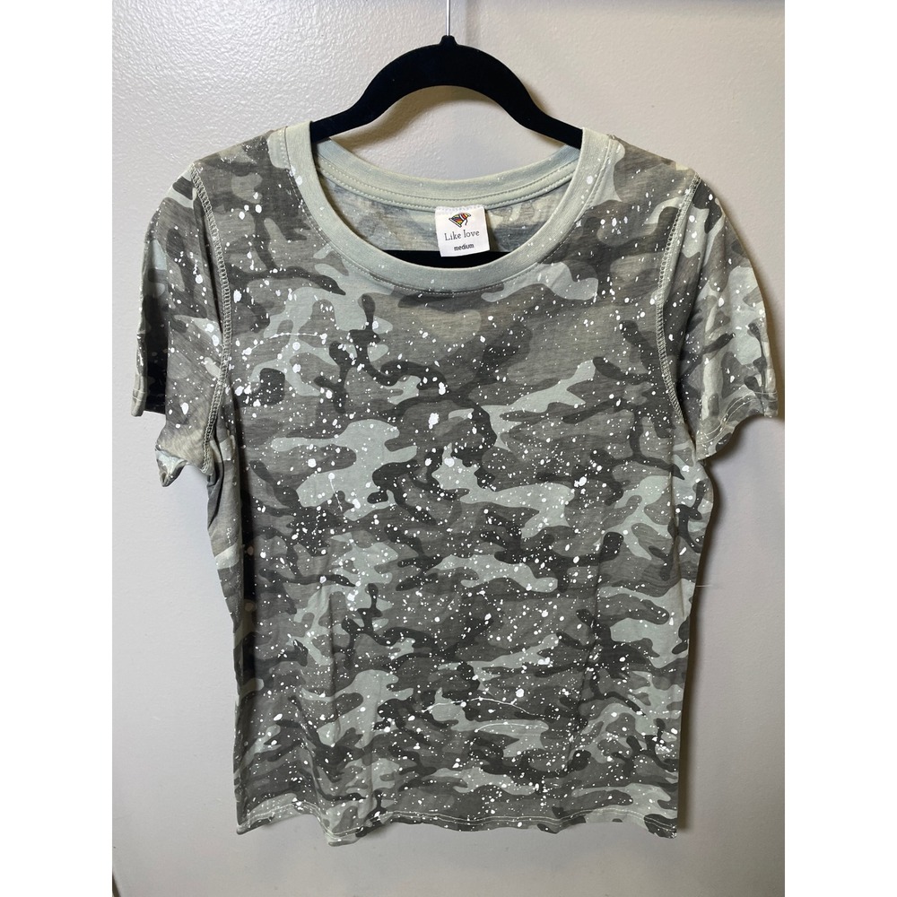 Like Love Womens Camo Paint Splatter Short Sleeve Crew Neck Tee JOE1-37 Medium